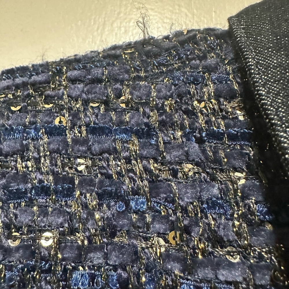 White House Black Market Blue Shimmer Tweed Moto Jacket 4 - Picture 8 of 13